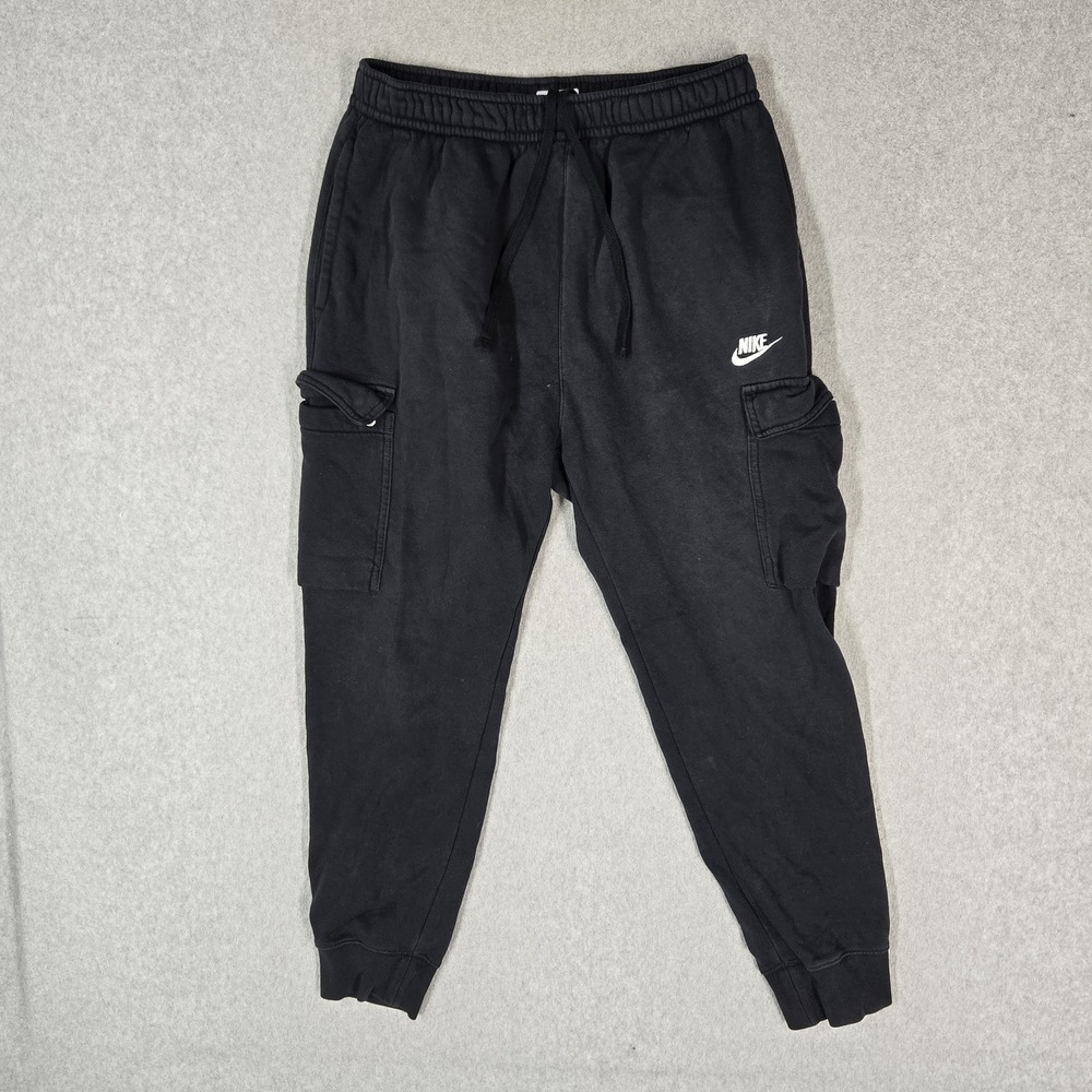 Nike Men Pants M Black Cargo Sweatpants Fleece Jogger Logo Embroidered